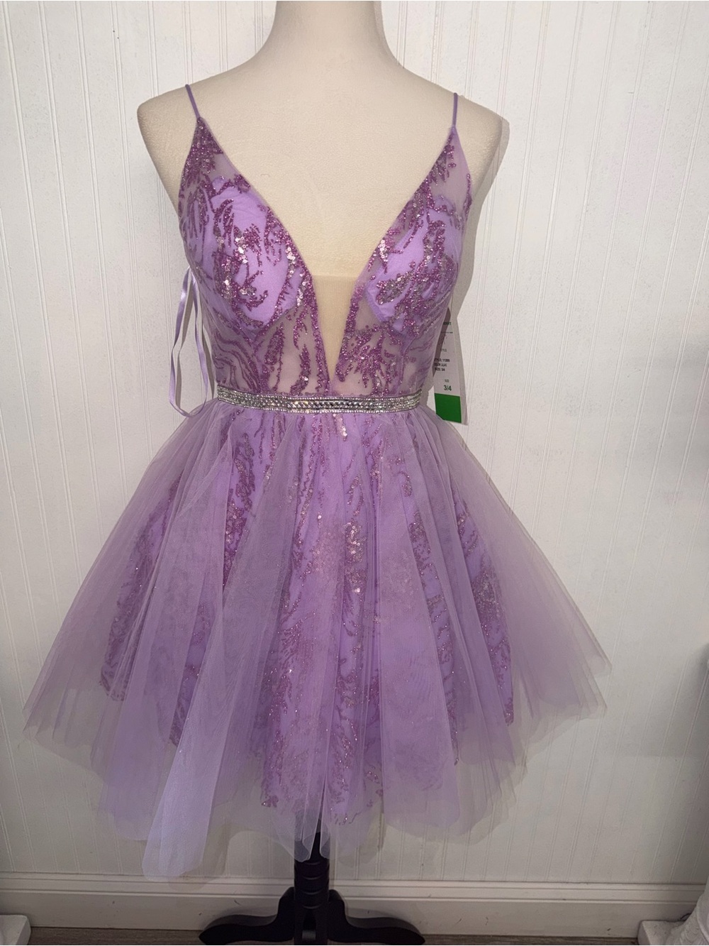 Dave & Johnny Lavender Purple Sequin Tulle Mini Dress